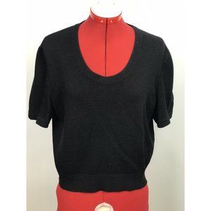 St John Basics Knit Short Sleeve Top Women's MEDIUM Hip Length Black Sweater Top